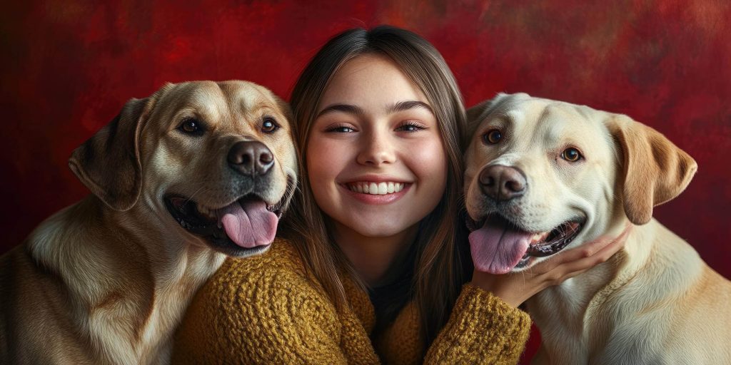 Girl with dogs 
